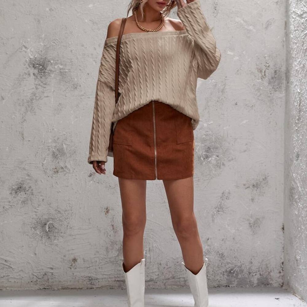 oversized off shoulder textured long sleeve -CHAR - Picture 15 of 15